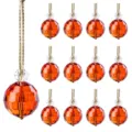 Set of 13 orange faceted crystal ball Christmas tree ornaments with elegant gold cords - 12pcs Set / Orange Crystal Ball