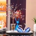 Elegant K9 crystal blue swan figurines and gemstone tree set for luxury home decor - Blue Pair Set (With White Tray & Multicolor Money Tree) / Multicolor Blue