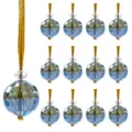 Set of 12 faceted blue crystal Christmas tree ornaments with elegant gold strings. - Ball Style / 13-Piece Set / Blue Gray