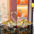 Elegant pair of amber faceted crystal swan ornaments for romantic home and car decor - Swan Crystal Ornament / Yellow