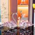 Elegant pair of pink and clear faceted crystal swan figurines for home decoration - Swan Crystal Ornament / Pink