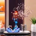 Elegant blue K9 crystal swan pair set with purple gemstone tree home decor ornament - Blue Pair Set (With White Tray & Purple-White Money Tree) / Blue/Purple-White