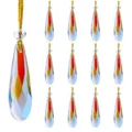 Multi-faceted crystal teardrop Christmas ornaments with gold hanging strings - Waterdrop Style / 12pcs Set / Orange Yellow