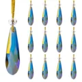 Iridescent blue teardrop crystal Christmas ornaments set for holiday tree decoration. - Waterdrop Style / 12pcs Set / Blue-Yellow