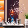 Luxury K9 crystal swan figurines and gemstone money tree set for elegant home decoration gifts - White Swan with Purple & White Cubic Money Tree and White Tray