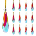 Colorful iridescent teardrop crystal Christmas tree ornaments set of 12 for home holiday decor - Waterdrop Style / 12pcs Set / Orange Red
