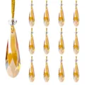 Set of amber faceted crystal teardrop Christmas tree ornaments with gold strings - Waterdrop Style / 12pcs Set / Yellow