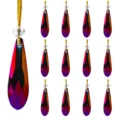 Gradient color crystal teardrop Christmas ornaments set with gold hanging strings - Pear Shape Pendant / 13-Piece Set / Black Red
