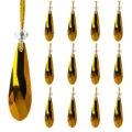 Set of golden teardrop faceted crystal Christmas tree ornaments with gold string - Pear Shape Pendant / 13-Piece Set / Black and Yellow