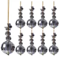 Set of 9 faceted grey crystal Christmas tree pendants with gold hanging strings for decor. - Snowflake Crystal Ball / 9-Piece Set / Gray
