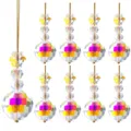 Set of 9 iridescent faceted crystal Christmas tree pendants with golden cords for decor - Snowflake Crystal Ball / 9-Piece Set / Multicolor