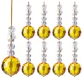 Set of 9 yellow faceted crystal ball Christmas tree hanging ornaments with clear beads - 9-Piece Set / Snowflake Crystal Ball Yellow