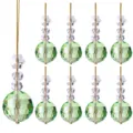 Set of 9 light green faceted crystal ball Christmas tree ornaments with gold string - 9-Piece Set / Snowflake Crystal Ball Light Green