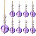 Purple faceted crystal Christmas tree ornaments with snowflake accents and gold strings - 9-Piece Set / Snowflake Crystal Ball Taro Purple