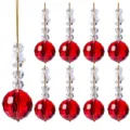 Set of nine red faceted crystal ball ornaments with snowflake beads for Christmas tree - 9-Piece Set / Snowflake Crystal Ball Wine Red