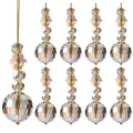 Set of multi-faceted clear crystal Christmas tree pendants with gold hanging string decorations - 9-Piece Set / Snowflake Crystal Ball Tawny