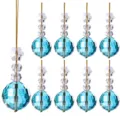 Set of 9 light blue faceted crystal ball Christmas tree hanging ornaments with gold strings. - 9-Piece Set / Light Blue Snowflake Crystal Ball
