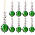 Green faceted crystal ball Christmas tree ornament with clear beads and gold string - 9-Piece Set / Apple Green Snowflake Crystal Ball