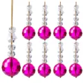 Set of premium pink faceted crystal Christmas tree ornaments with elegant golden hanging strings - 9-Piece Set / Purplish Red Snowflake Crystal Ball