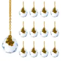 Set of 12 Christmas tree crystal ball pendants with golden angel charms on white background. - 12pcs Set / Virgo Crystal Ball