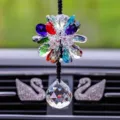 Elegant colorful faceted crystal flower car hanging ornament with clear glass ball pendant - With Gift Box Original Ball Style / Colorful