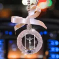 Elegant 3D laser engraved Jesus crystal car hanging with sparkling rhinestone ring decor - Jesus Crucifix (Style 3)