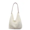 Large capacity cream hollow-out knitted shoulder bag with dark brown shoulder strap - One Size / White