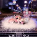 Cute rhinestone classic car car perfume holder set with kissing couple and pearl swan bottle. - Pink Car + Doll + Pearl Balloon + Feather Anti-Slip Mat