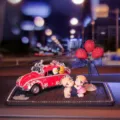 Sparkling rhinestone vintage car perfume holder ornament for car interior decor and cute gifts. - Red Car + Doll + Diamond Balloon + Anti-Slip Mat