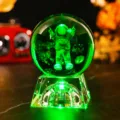 Detail of 3D laser engraved astronaut crystal ball night light with green LED glow - Astronaut (JYSJ-SJQ-019) / Color 60 Ball With Rechargeable Color Light Crystal Base
