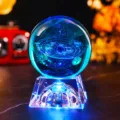 Detailed 3D laser engraved solar system inside a glowing blue crystal ball - Solar System (JYSJ-SJQ-019) / Color 60 Ball With Rechargeable Color Light Crystal Base