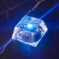 Macro detail view of 3D crystal night light base with glowing blue LED light effect - Crystal Base (JYSJ-SJQ-019) / Single Base