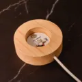 Macro view of internal RGB LED chip and natural wood grain of circular light base - Solid Wood Base (JYSJ-SJQ-019) / Single Base