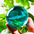 Detailed view of 3D laser-engraved solar system inside a blue crystal ball - Solar System (JYSJ-SJQ-019) / 60 Single Sphere