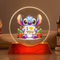Stitch cartoon 3D crystal night light lamp with warm wood base for Valentine's gift - Style 32 / 6cm Crystal + USB Warm Light Base