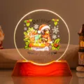 Festive Christmas dachshund acrylic night light ornament with a warm wooden LED base - Style 33 / 6cm Crystal + USB Warm Light Base
