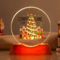 Christmas night light with Candy Cane Lane tree design on a warm lighted wood base - Style 35 / 6cm Crystal + USB Warm Light Base