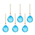 Set di sei palline di Natale in cristallo sfaccettato blu con cordoncini dorati eleganti. - Sfera Sfaccettata Blu Lago