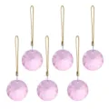 Set di 6 decorazioni natalizie in cristallo rosa sfaccettato con cordini dorati - Disco di Fiore Sfaccettato Rosa