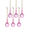 Set van zes roze gefacetteerde kristallen ballen voor kerstboomversiering - Bolvormige Stijl (Stijl 9) / Set van 6 / rozenroze
