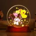Kuromi character 3D acrylic night light with warm yellow glow and decorative wooden base - Style 40 / 6cm Crystal + USB Warm Light Base