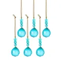 Set van 6 blauwgroene facetgeslepen kristallen kerstballen met gouden ophangkoorden - Bolvormige Stijl (Stijl 12) / Set van 6 / Cyaan Blauw