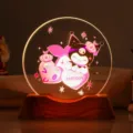 Pink Kuromi Sanrio acrylic night light with warm wooden base for Valentine's Day gift - Style 41 / 6cm Crystal + USB Warm Light Base