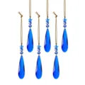 Blauwe kristallen druppel kerstboomhangers met sterren en gouden koorden - Traanvorm Stijl (Stijl 15) / Set van 6 / Donkerblauw