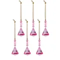 Set van 6 roze diamantvormige kristallen kerstboomhangers met gouden koorden en kralen - Prisma Stijl (Stijl 19) / Set van 6 / Roze