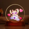 Warm luminous acrylic night light with Stitch and Angel heart design and wooden base - Style 46 / 6cm Crystal + USB Warm Light Base