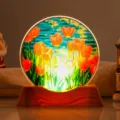 Circular crystal LED night light with vibrant glowing tulip design and wooden base - Style 47 / 6cm Crystal + USB Warm Light Base
