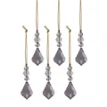 Set van 6 gefacetteerde grijze kristallen kerstboomhangers met glanzende gouden koorden - Traanvorm Sneeuwvlok Stijl (Stijl 21) / Set van 6 / Grijs