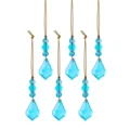 Set van 6 gefacetteerde blauwe kristallen kerstboomhangers met elegante gouden koordjes - Traanvorm Stijl (Stijl 22) / Set van 6 / Lichtblauw