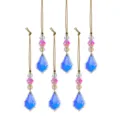 Set van 6 blauwe kristallen kersthangers met roze kralen en elegante gouden koordjes - Kleurvlak Traanvorm Stijl (Stijl 24) / Set van 6 / Blauw & Roze